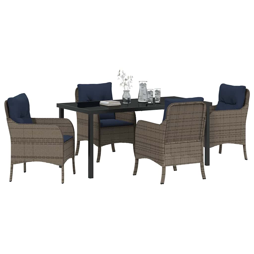 Tuin eettafelset met kussen 5 pcs Grijs poly rattan – afbeelding 3