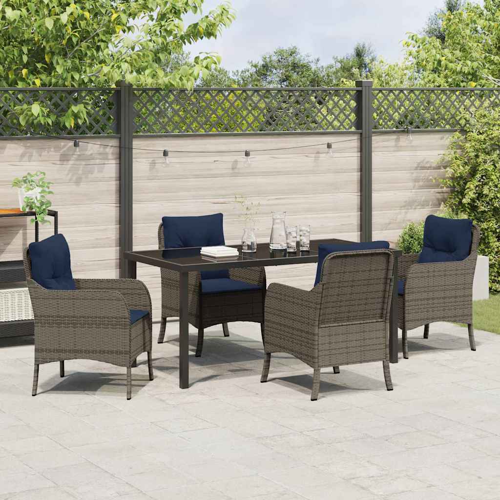 Tuin eettafelset met kussen 5 pcs Grijs poly rattan – afbeelding 4