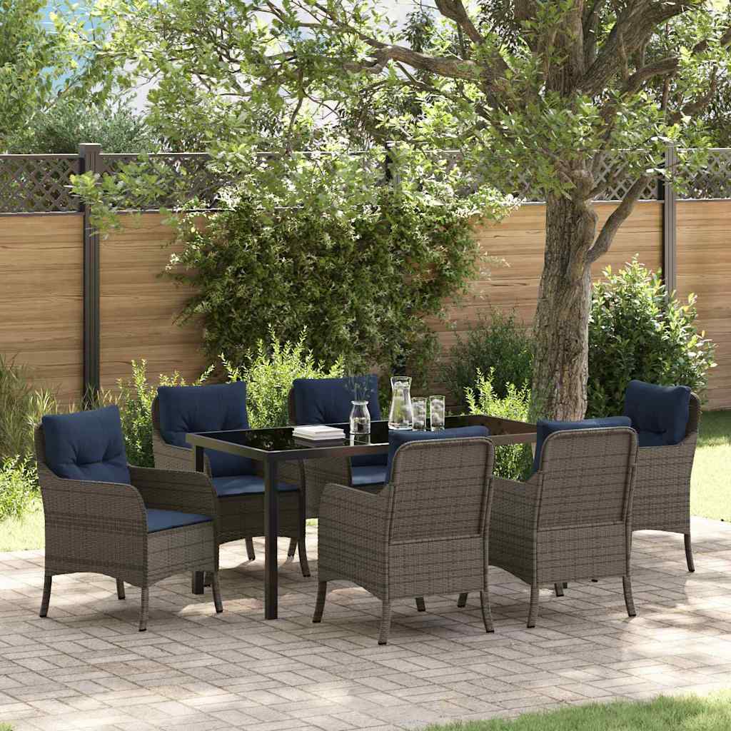 Tuin eettafelset met kussen 7 pcs Grijs poly rattan – afbeelding 1