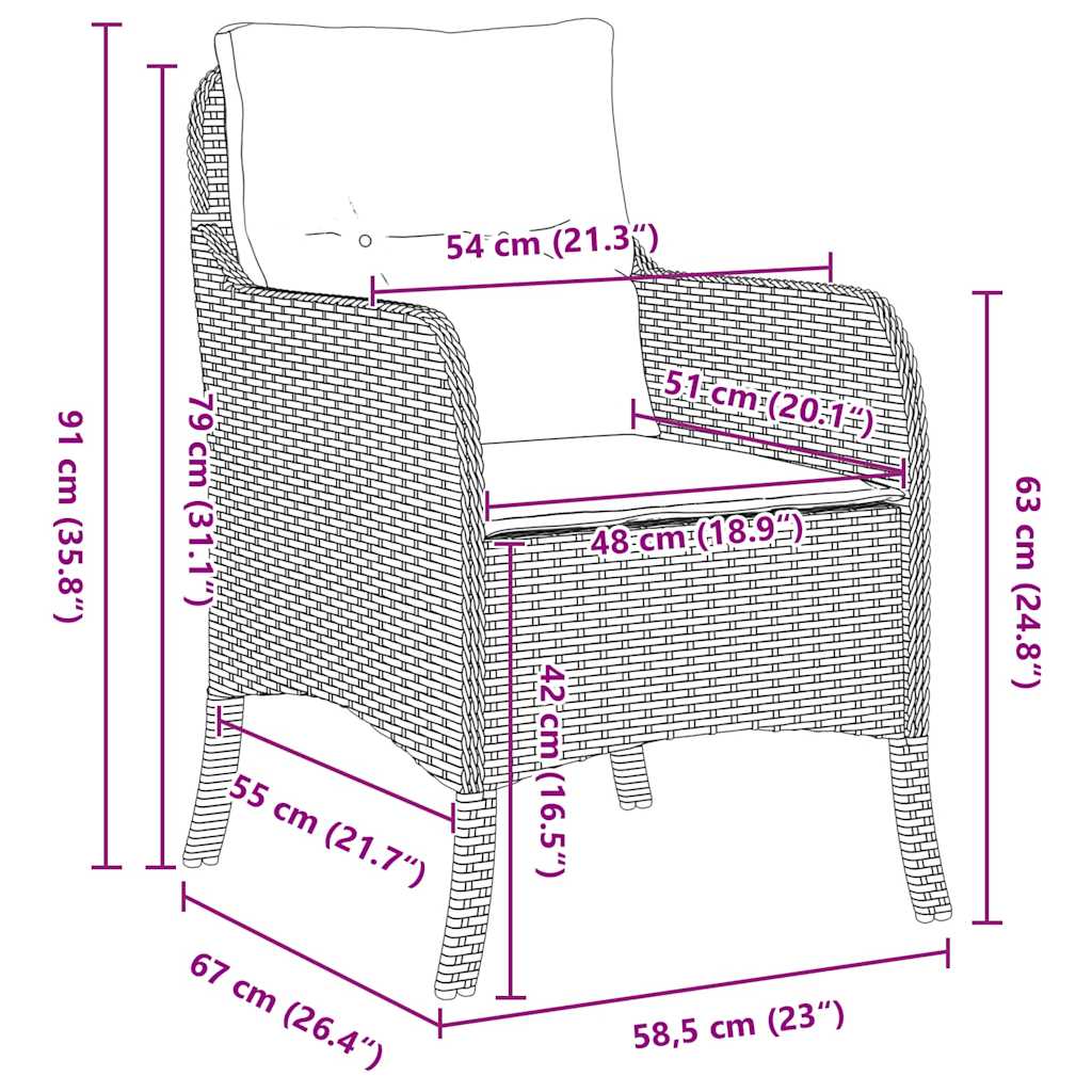 Tuin eettafelset met kussen 7 pcs Grijs poly rattan – afbeelding 10