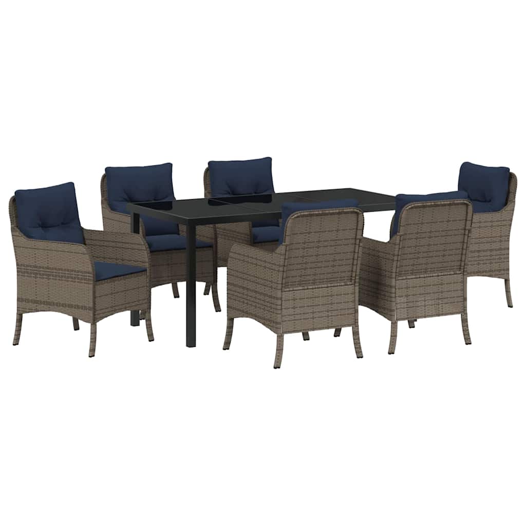 Tuin eettafelset met kussen 7 pcs Grijs poly rattan – afbeelding 2