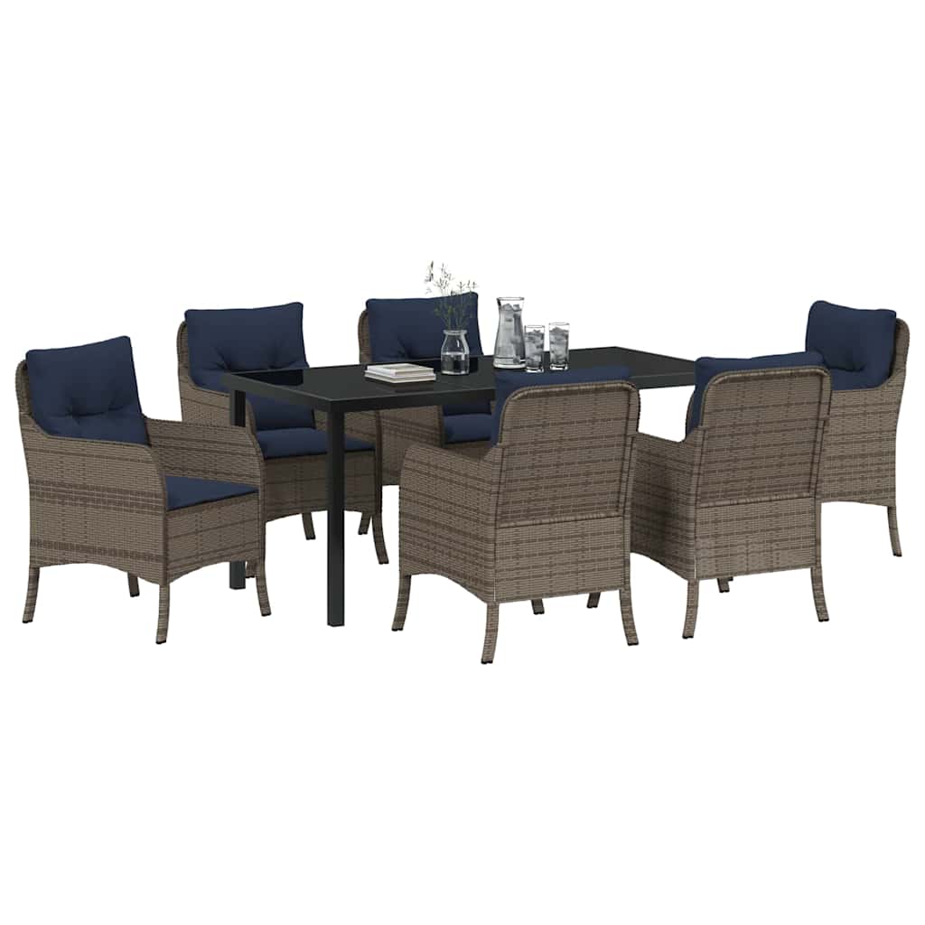 Tuin eettafelset met kussen 7 pcs Grijs poly rattan – afbeelding 3