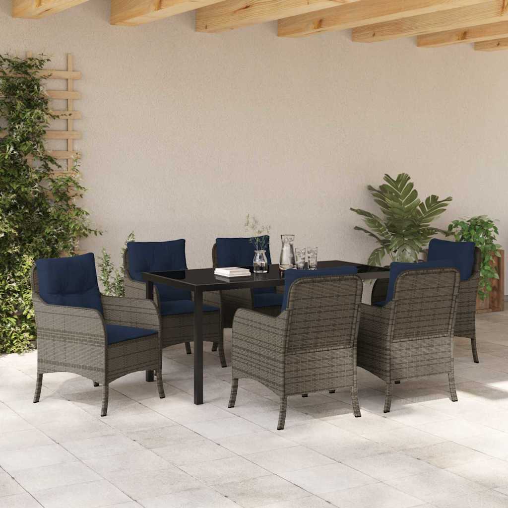 Tuin eettafelset met kussen 7 pcs Grijs poly rattan – afbeelding 4