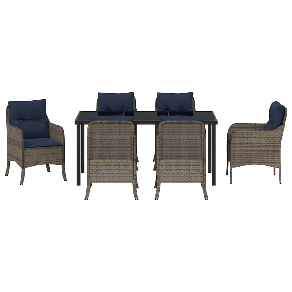 Tuin eettafelset met kussen 7 pcs Grijs poly rattan – afbeelding 7