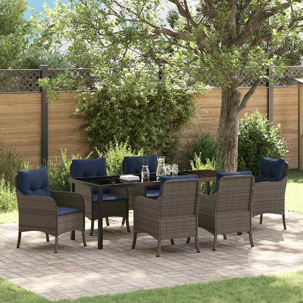 Tuin eettafelset met kussen 7 pcs Grijs poly rattan – afbeelding 1