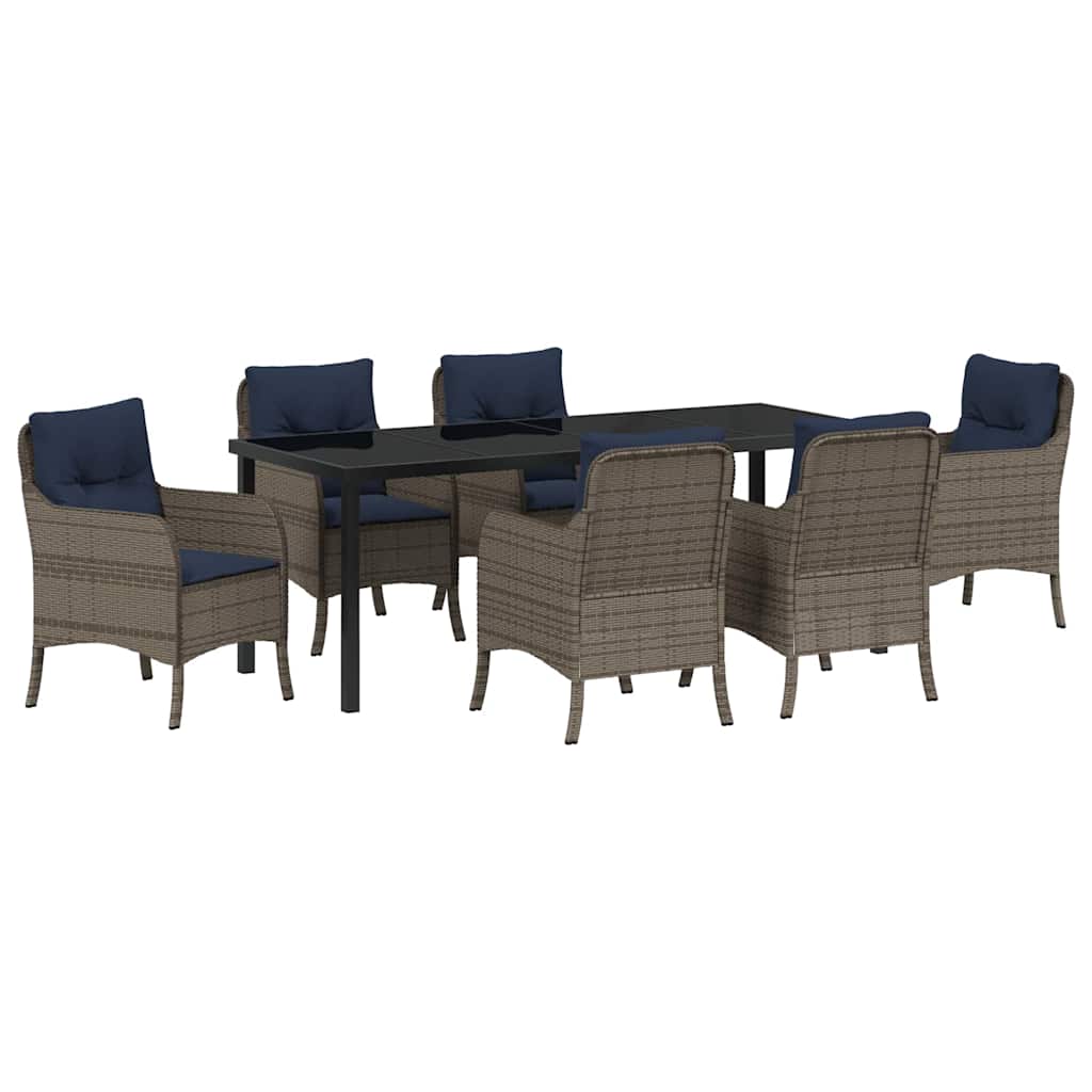 Tuin eettafelset met kussen 7 pcs Grijs poly rattan – afbeelding 2