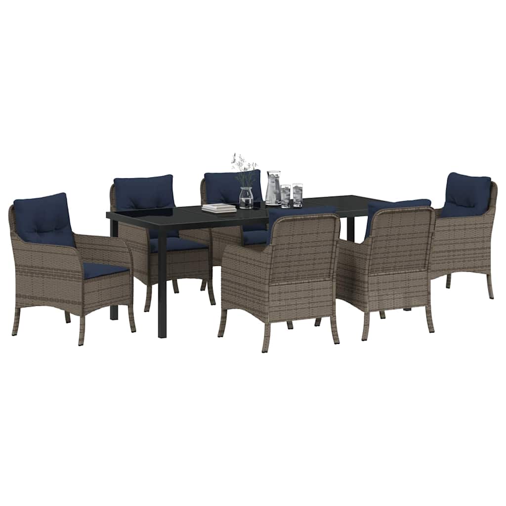 Tuin eettafelset met kussen 7 pcs Grijs poly rattan – afbeelding 3