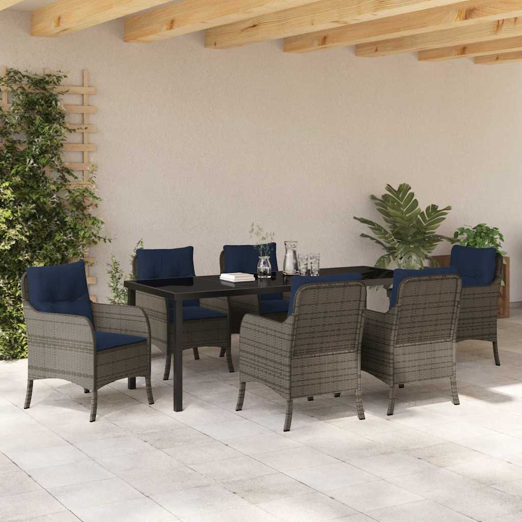 Tuin eettafelset met kussen 7 pcs Grijs poly rattan – afbeelding 4