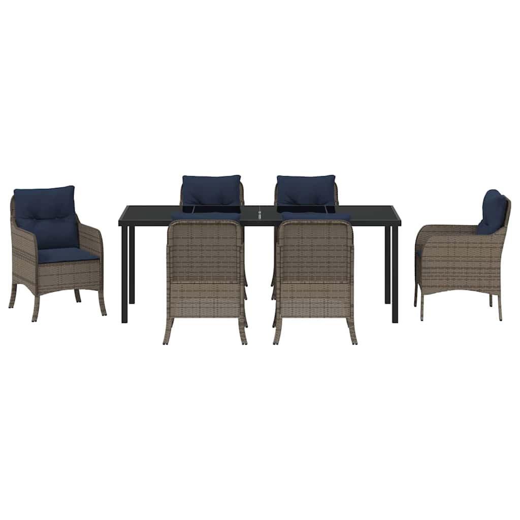 Tuin eettafelset met kussen 7 pcs Grijs poly rattan – afbeelding 7