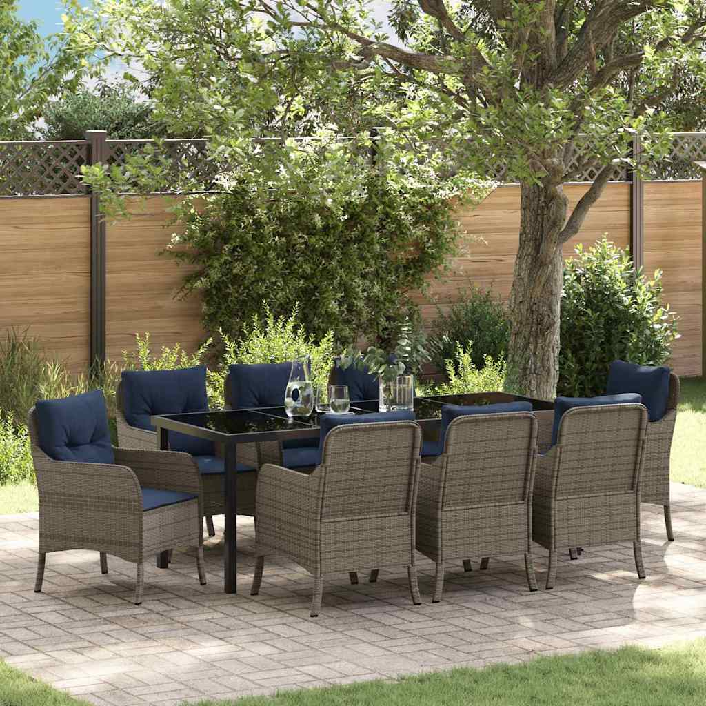 Tuin eettafelset met kussen 9 pcs Grijs poly rattan – afbeelding 1