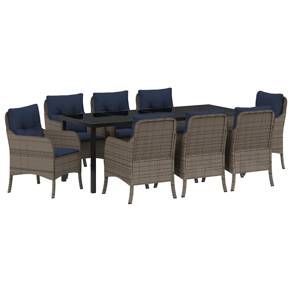 Tuin eettafelset met kussen 9 pcs Grijs poly rattan – afbeelding 2