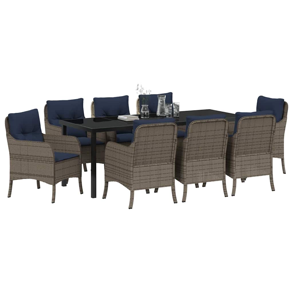 Tuin eettafelset met kussen 9 pcs Grijs poly rattan – afbeelding 3