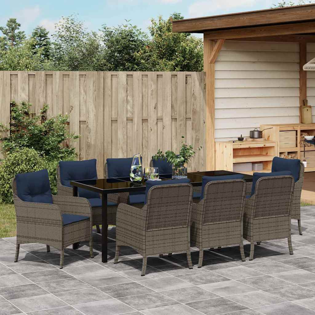 Tuin eettafelset met kussen 9 pcs Grijs poly rattan – afbeelding 4
