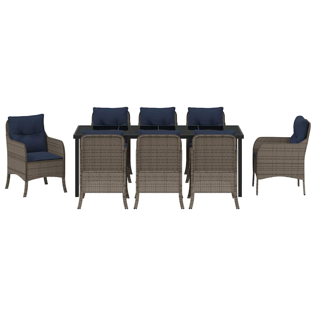 Tuin eettafelset met kussen 9 pcs Grijs poly rattan – afbeelding 7