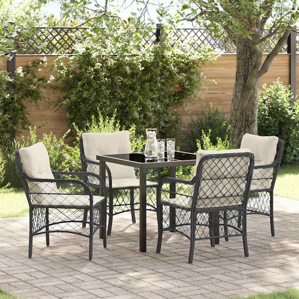 Tuin eettafelset met kussen 5 pcs Zwart poly rattan – afbeelding 1