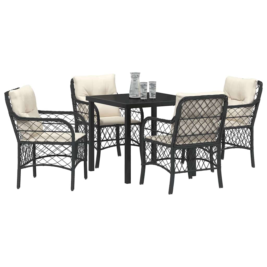 Tuin eettafelset met kussen 5 pcs Zwart poly rattan – afbeelding 3