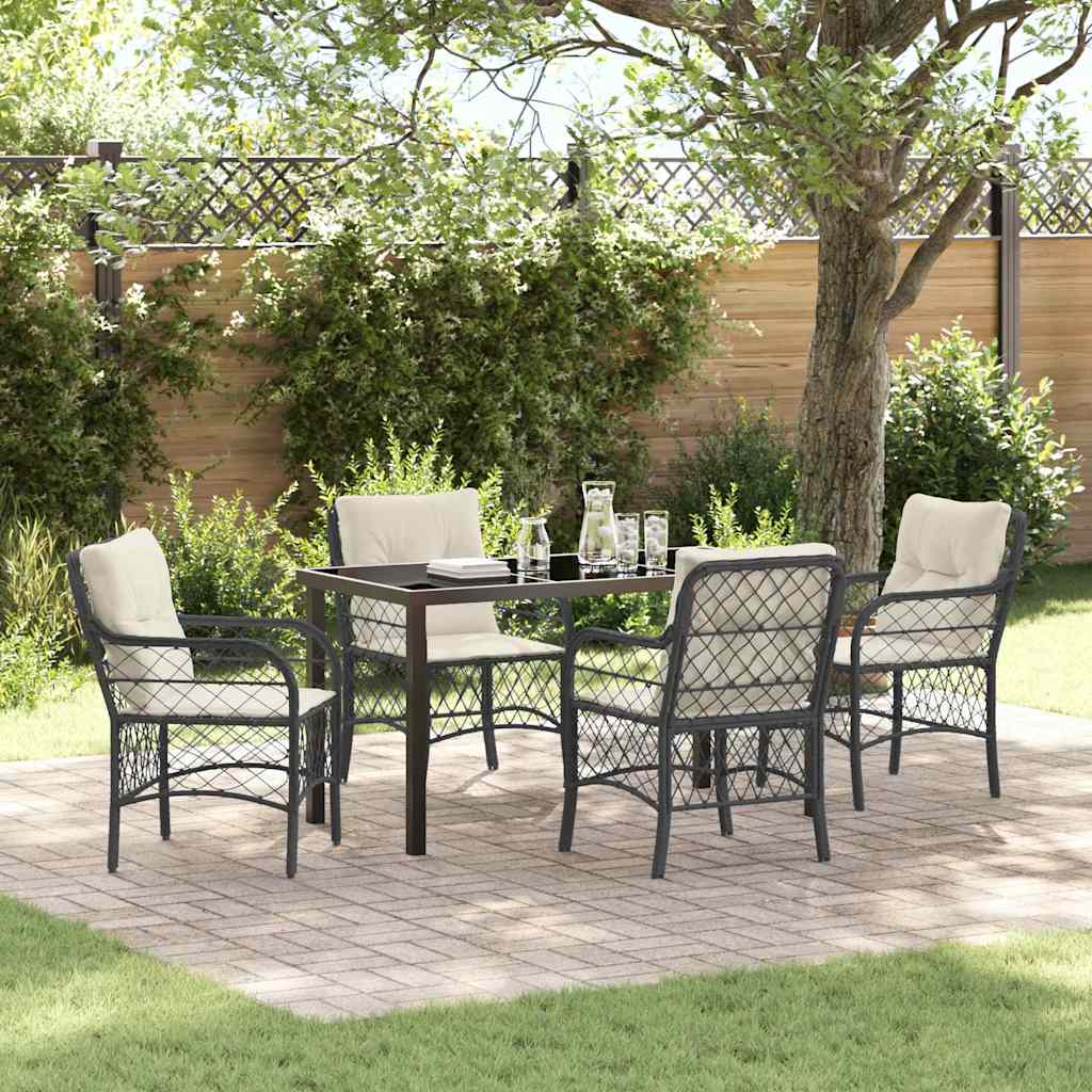 Tuin eettafelset met kussen 5 pcs Zwart poly rattan – afbeelding 1