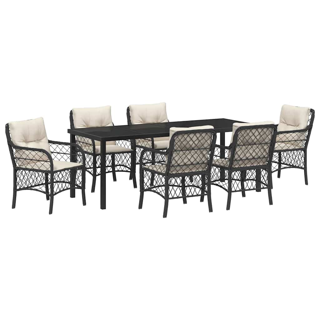 Tuin eettafelset met kussen 7 pcs Zwart poly rattan – afbeelding 2