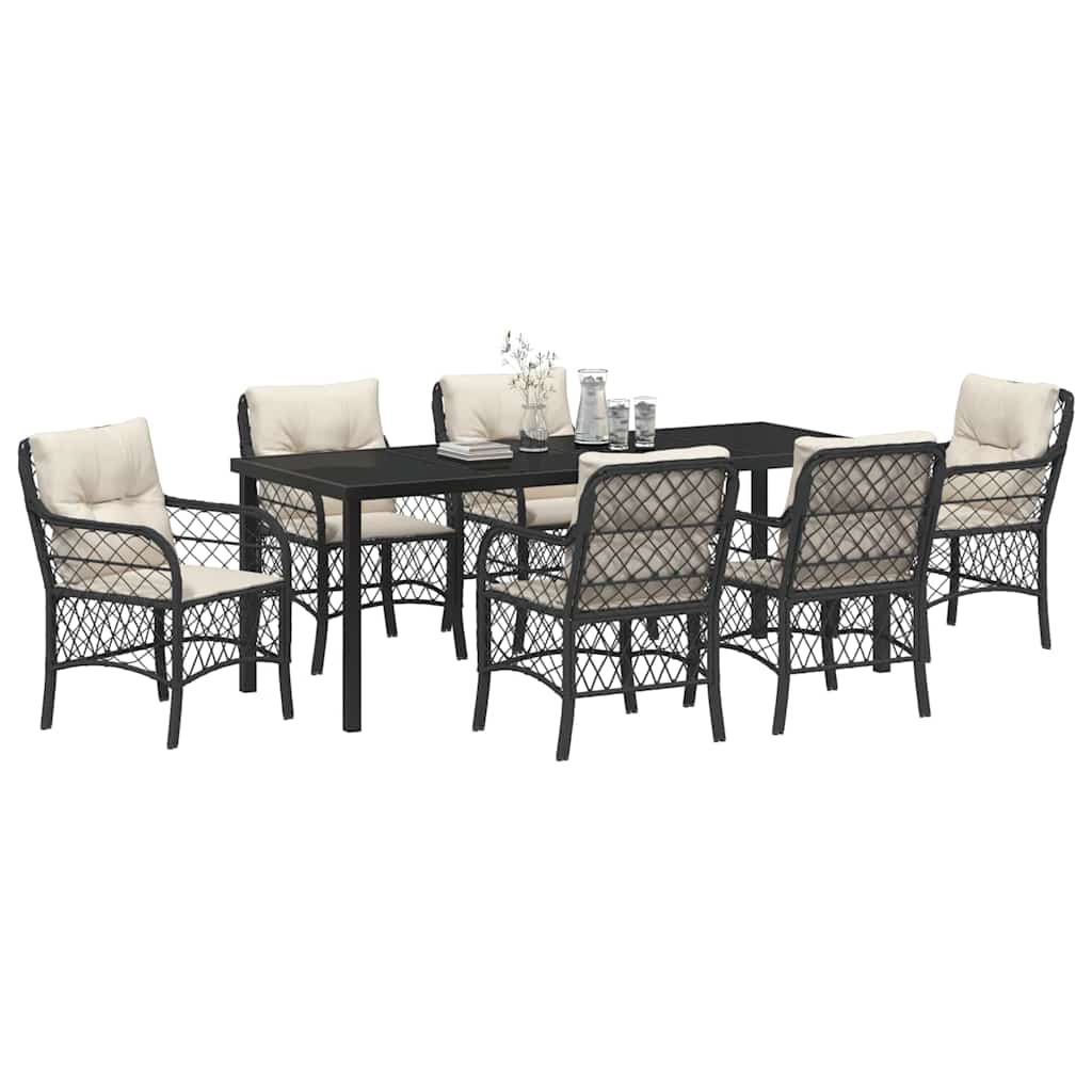 Tuin eettafelset met kussen 7 pcs Zwart poly rattan – afbeelding 3