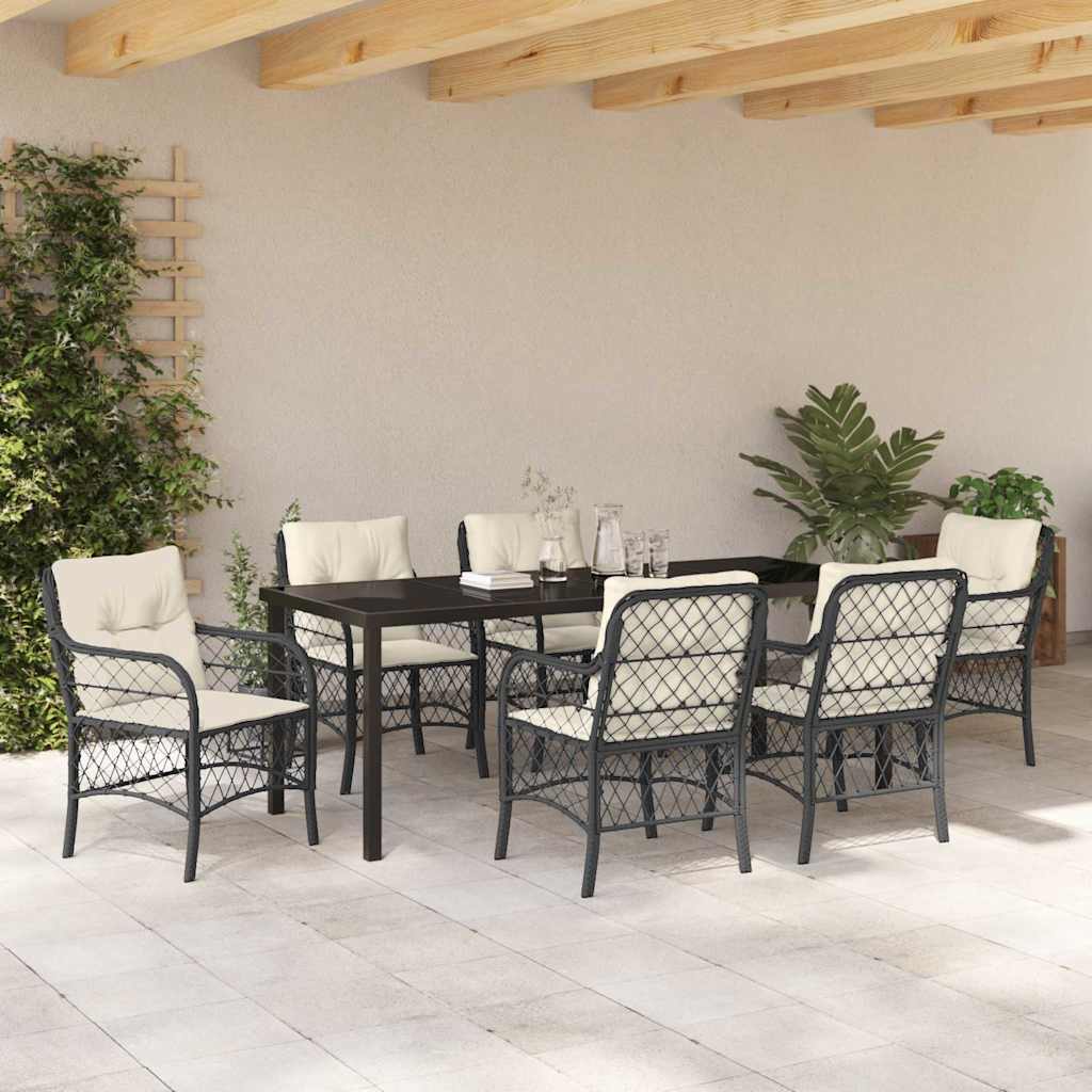 Tuin eettafelset met kussen 7 pcs Zwart poly rattan – afbeelding 4