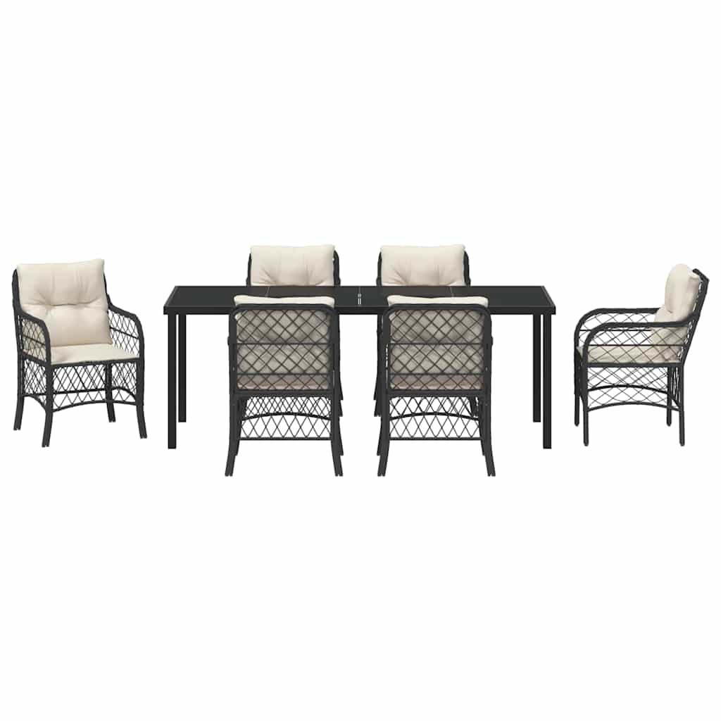 Tuin eettafelset met kussen 7 pcs Zwart poly rattan – afbeelding 7