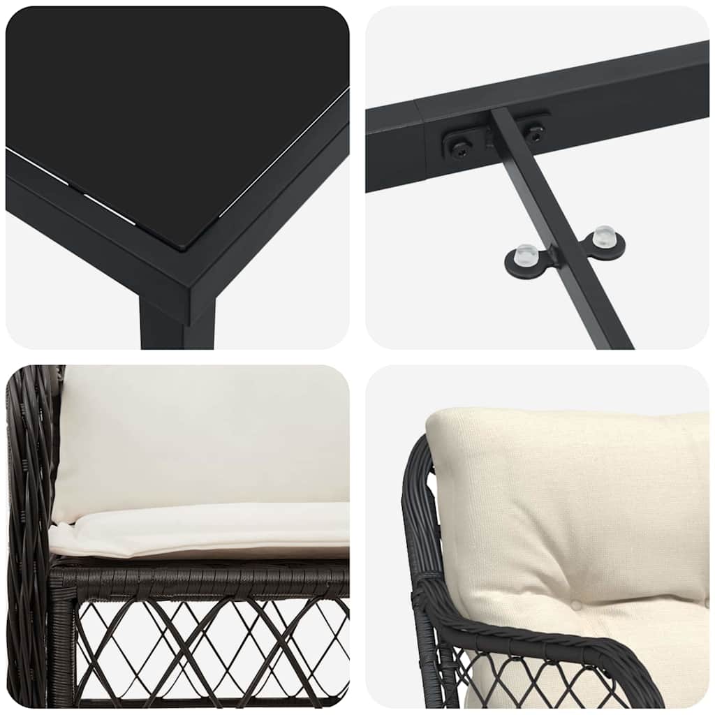 Tuin eettafelset met kussen 7 pcs Zwart poly rattan – afbeelding 9