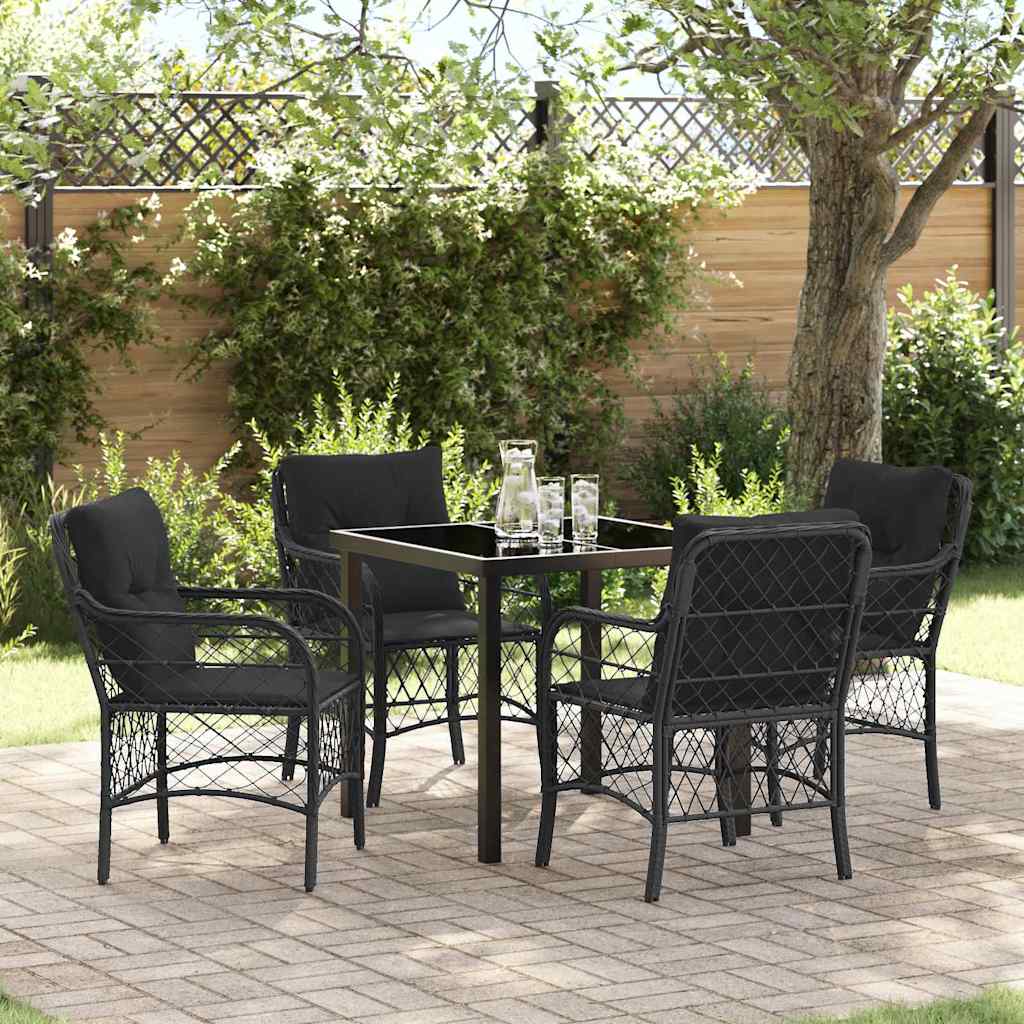 Tuin eettafelset met kussen 5 pcs Zwart poly rattan – afbeelding 1