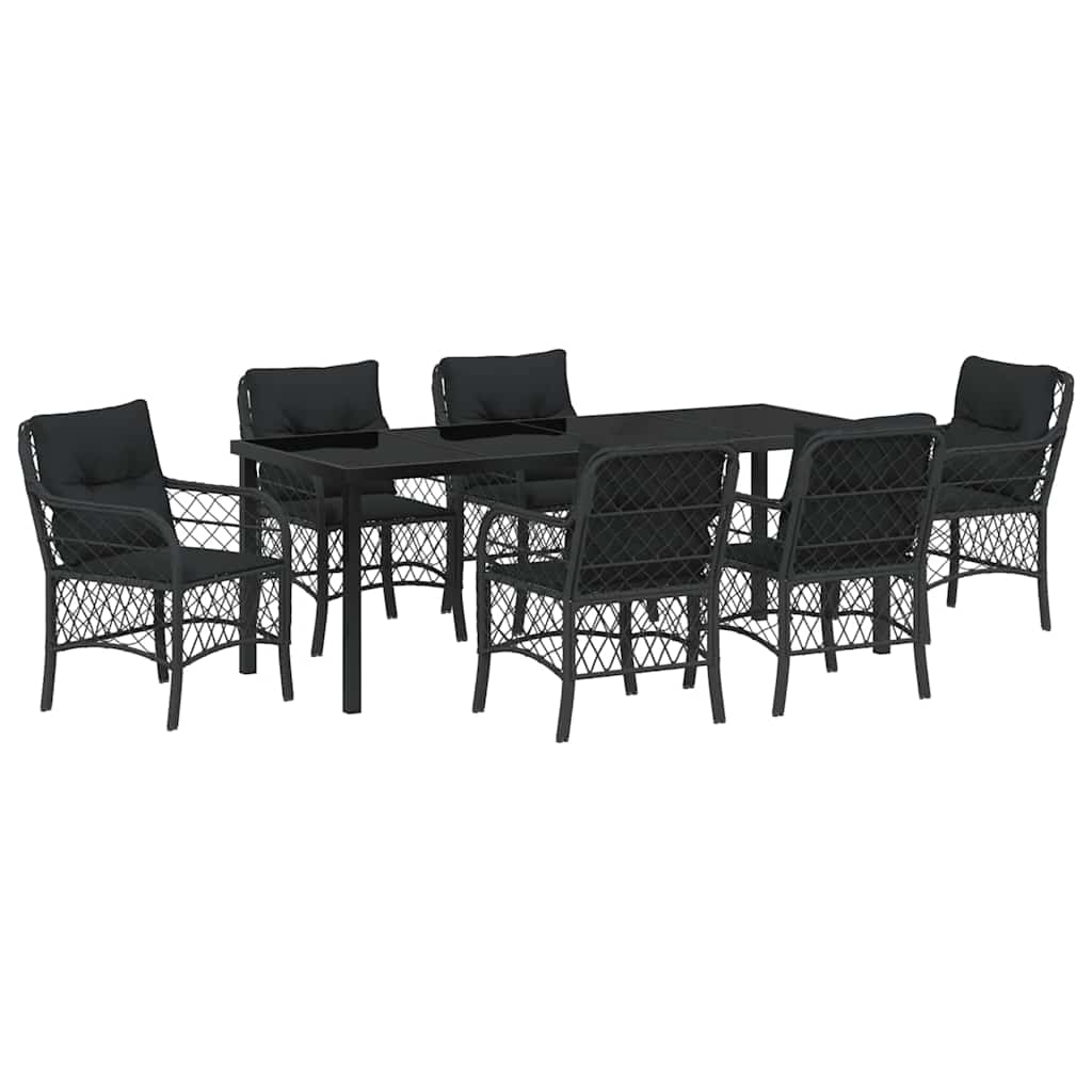 Tuin eettafelset met kussen 7 pcs Zwart poly rattan – afbeelding 2