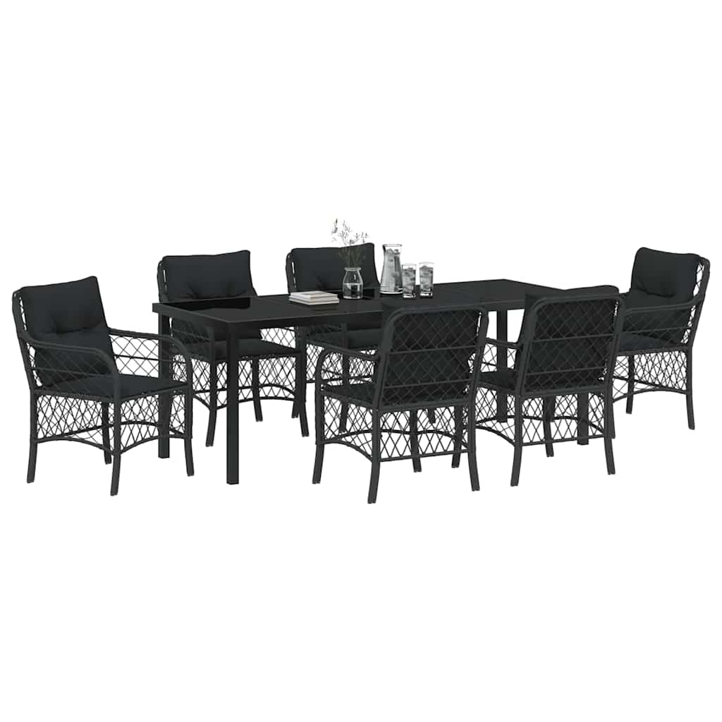 Tuin eettafelset met kussen 7 pcs Zwart poly rattan – afbeelding 3