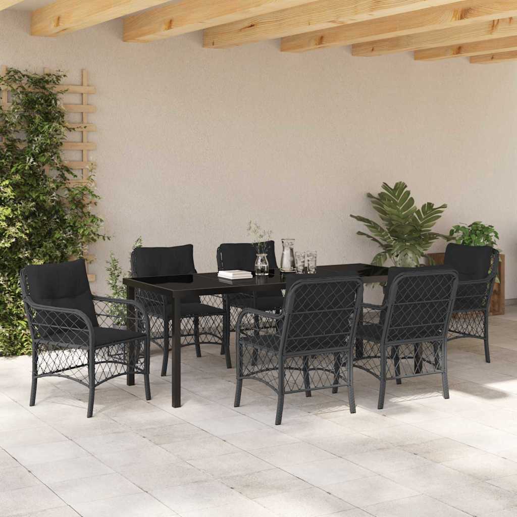 Tuin eettafelset met kussen 7 pcs Zwart poly rattan – afbeelding 4