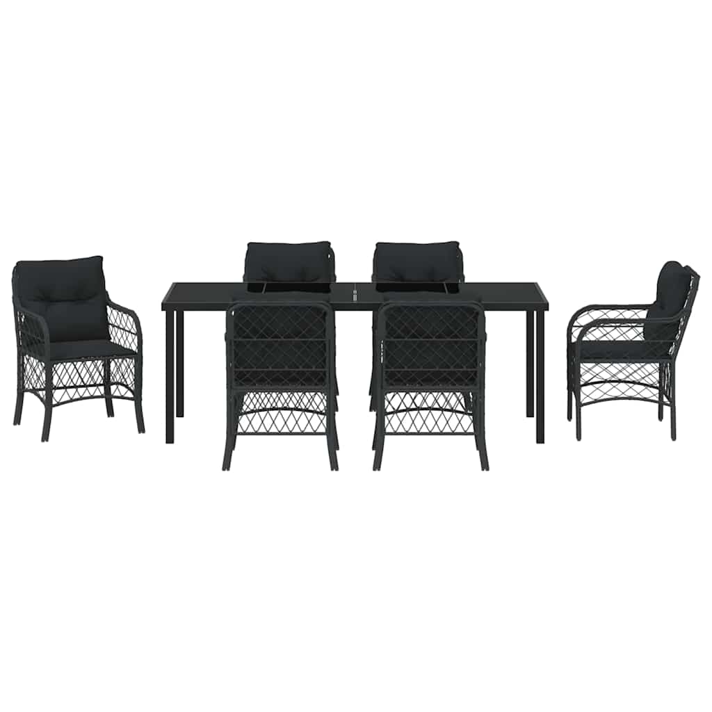 Tuin eettafelset met kussen 7 pcs Zwart poly rattan – afbeelding 7