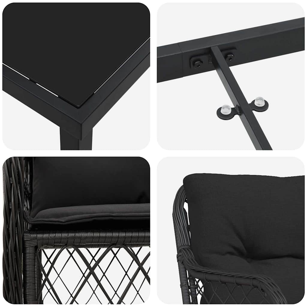 Tuin eettafelset met kussen 7 pcs Zwart poly rattan – afbeelding 9