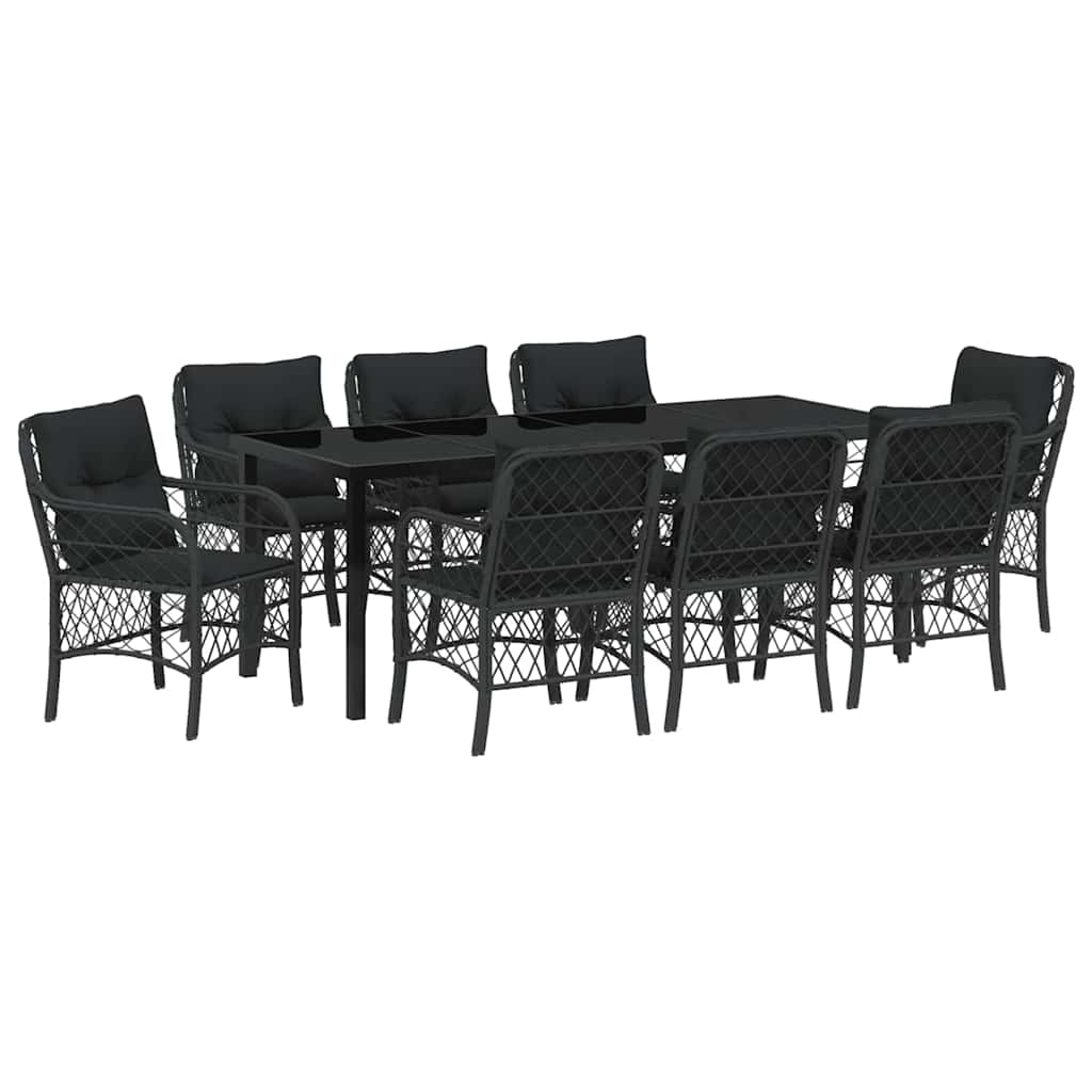 Tuin eettafelset met kussen 9 pcs Zwart poly rattan – afbeelding 2