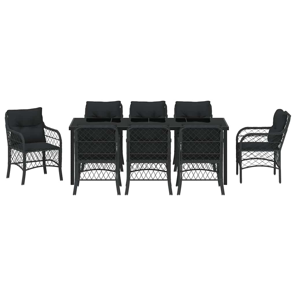 Tuin eettafelset met kussen 9 pcs Zwart poly rattan – afbeelding 7