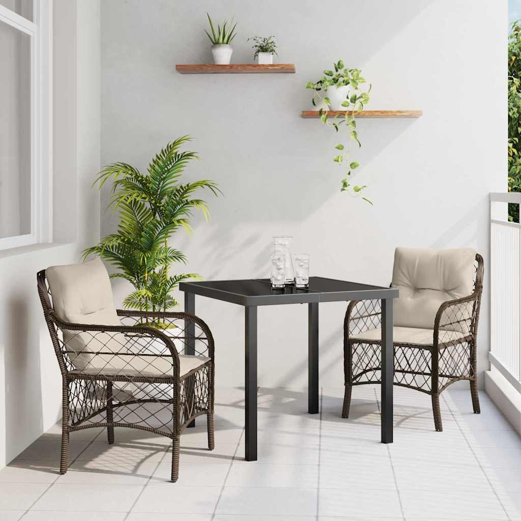 Tuin eettafelset met kussen 3 pcs Bruin poly rattan – afbeelding 1
