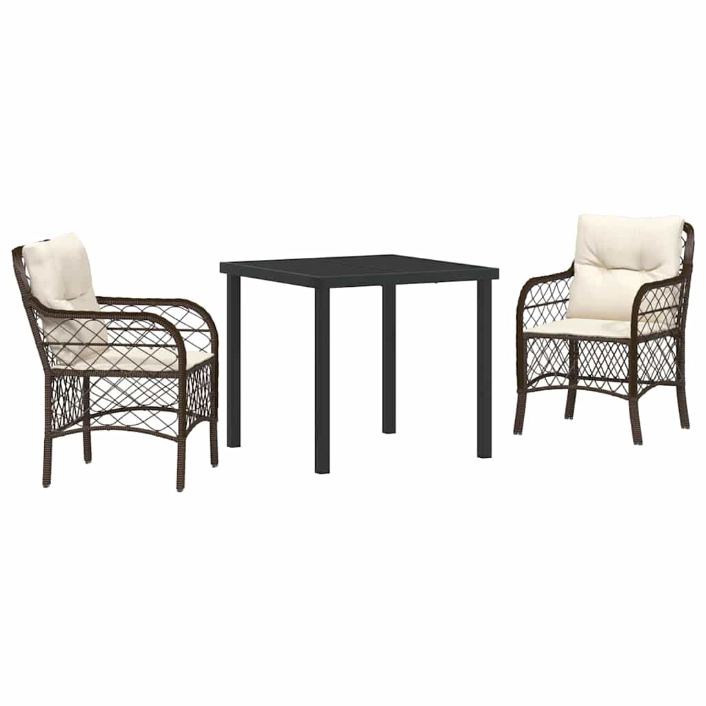 Tuin eettafelset met kussen 3 pcs Bruin poly rattan – afbeelding 2