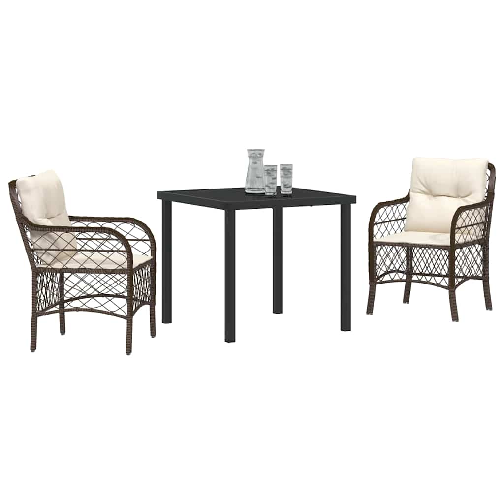 Tuin eettafelset met kussen 3 pcs Bruin poly rattan – afbeelding 3