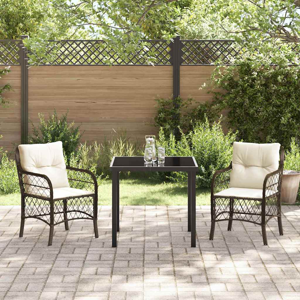 Tuin eettafelset met kussen 3 pcs Bruin poly rattan – afbeelding 4