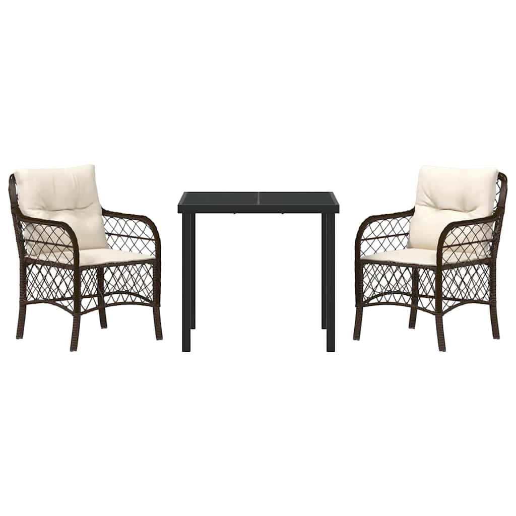 Tuin eettafelset met kussen 3 pcs Bruin poly rattan – afbeelding 7