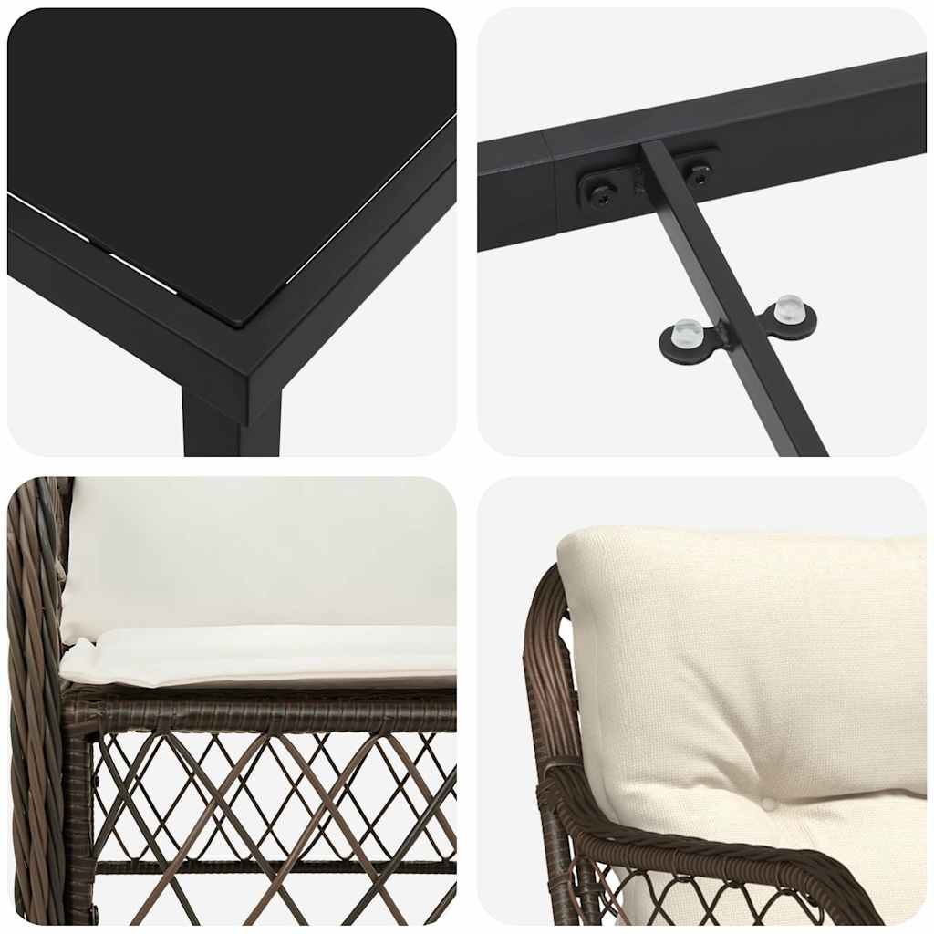 Tuin eettafelset met kussen 3 pcs Bruin poly rattan – afbeelding 9
