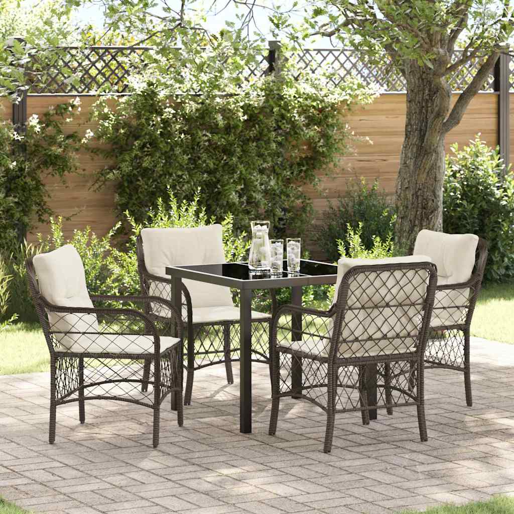 Tuin eettafelset met kussen 5 pcs Bruin poly rattan – afbeelding 1