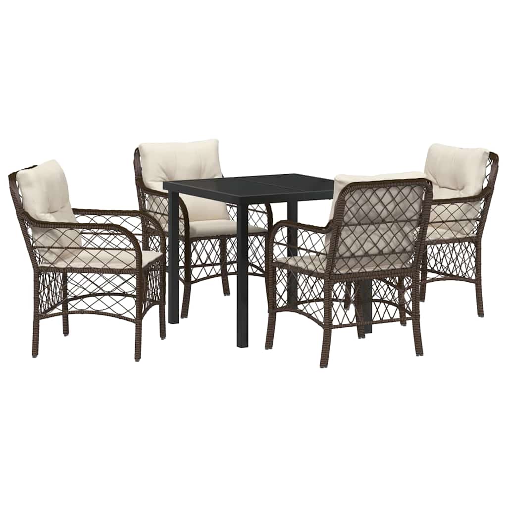 Tuin eettafelset met kussen 5 pcs Bruin poly rattan – afbeelding 2