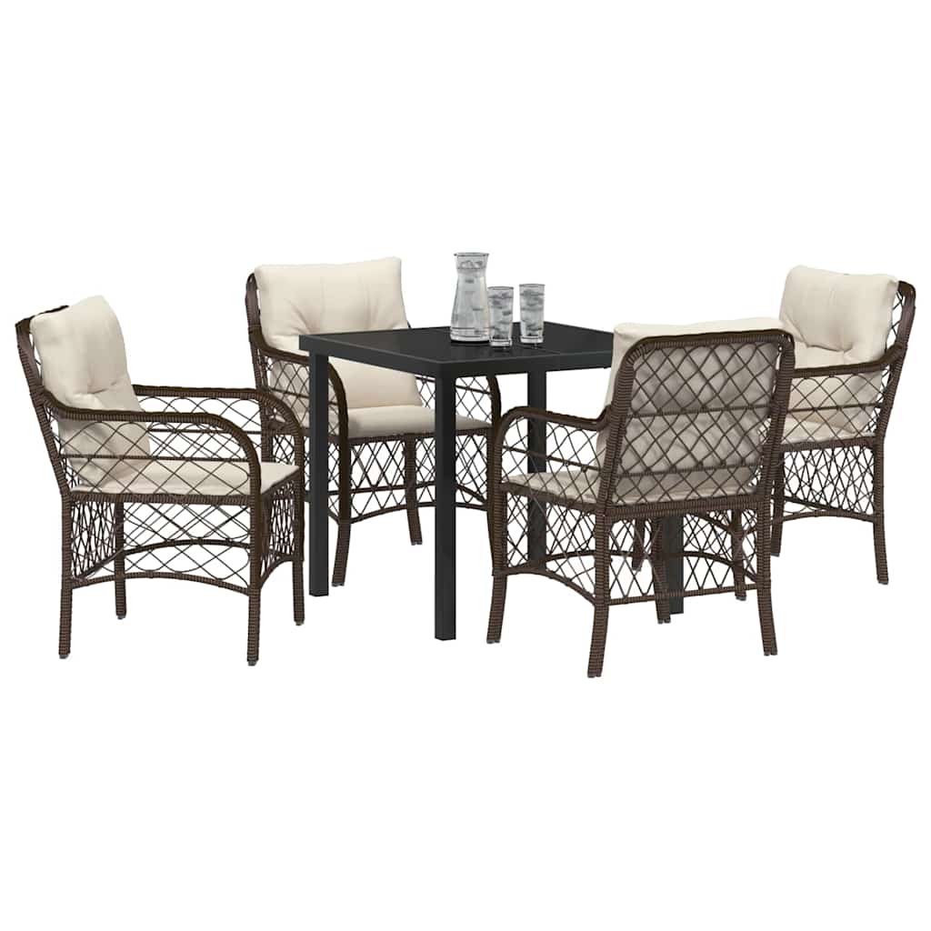 Tuin eettafelset met kussen 5 pcs Bruin poly rattan – afbeelding 3