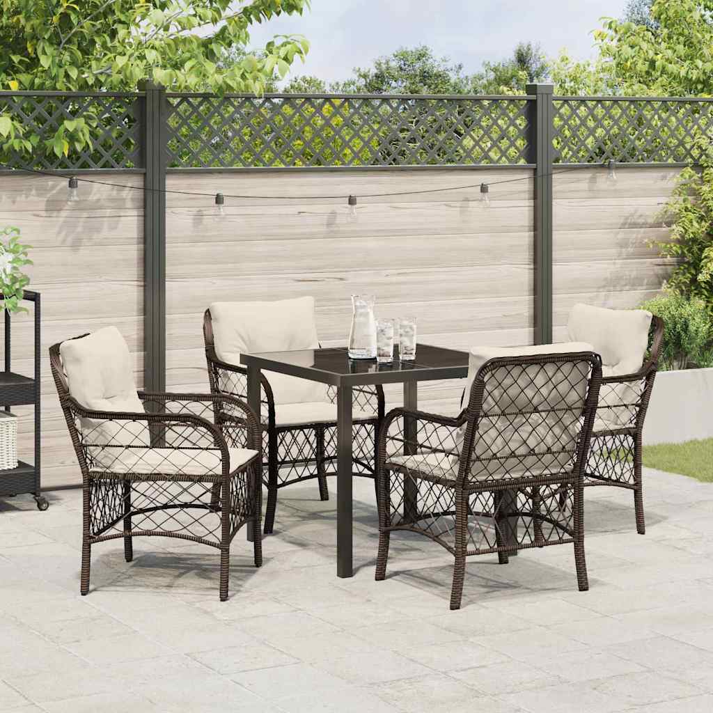 Tuin eettafelset met kussen 5 pcs Bruin poly rattan – afbeelding 4