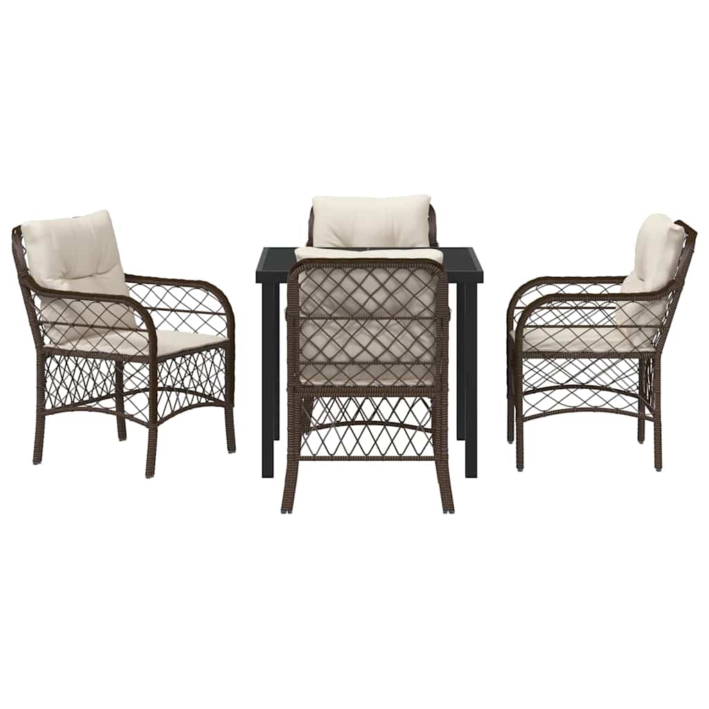 Tuin eettafelset met kussen 5 pcs Bruin poly rattan – afbeelding 7