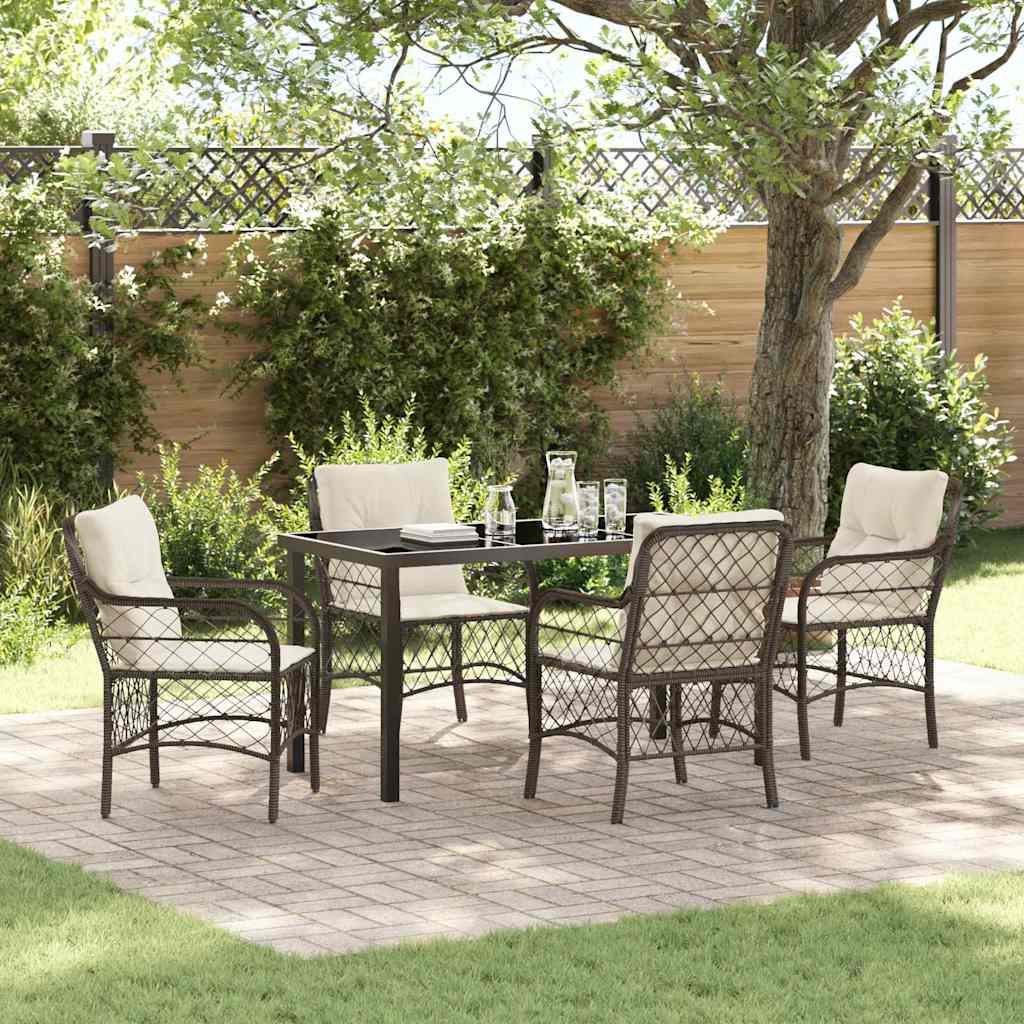 Tuin eettafelset met kussen 5 pcs Bruin poly rattan – afbeelding 1