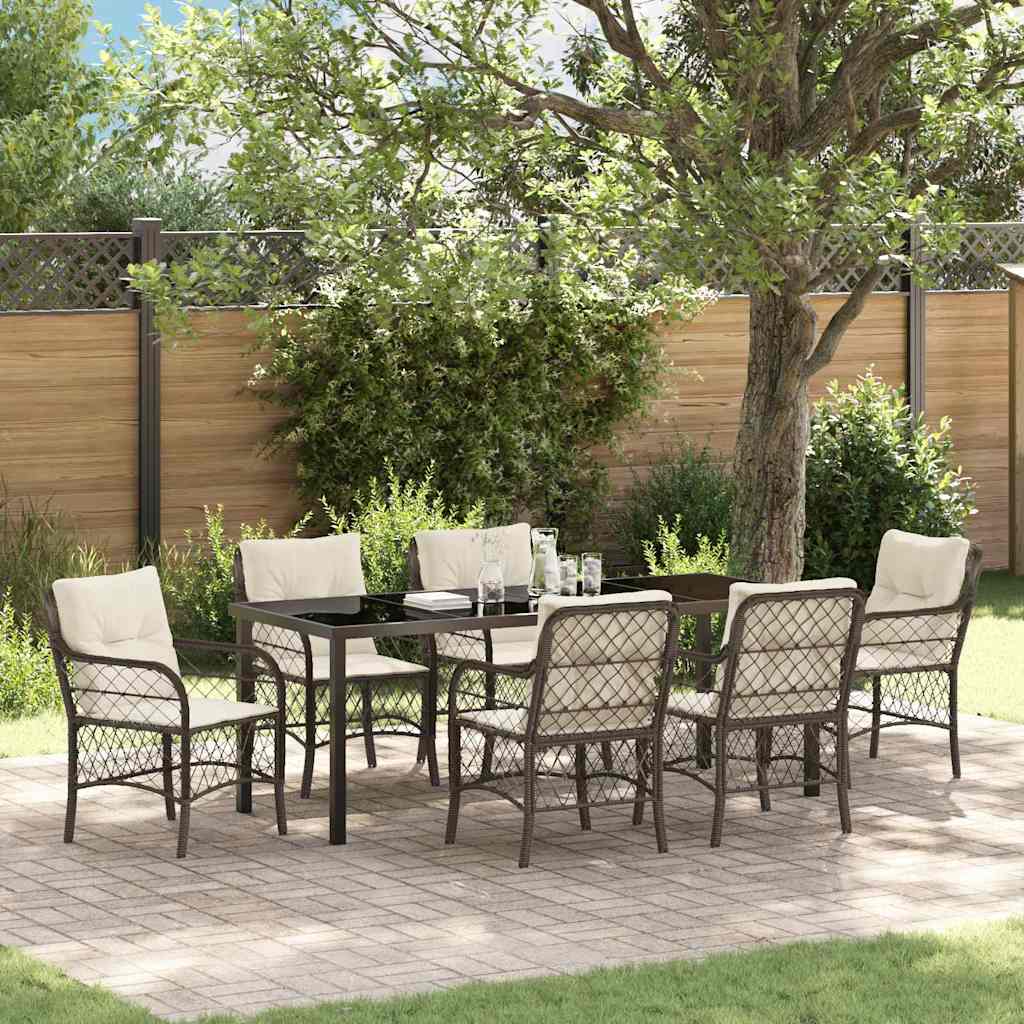 Tuin eettafelset met kussen 7 pcs Bruin poly rattan – afbeelding 1