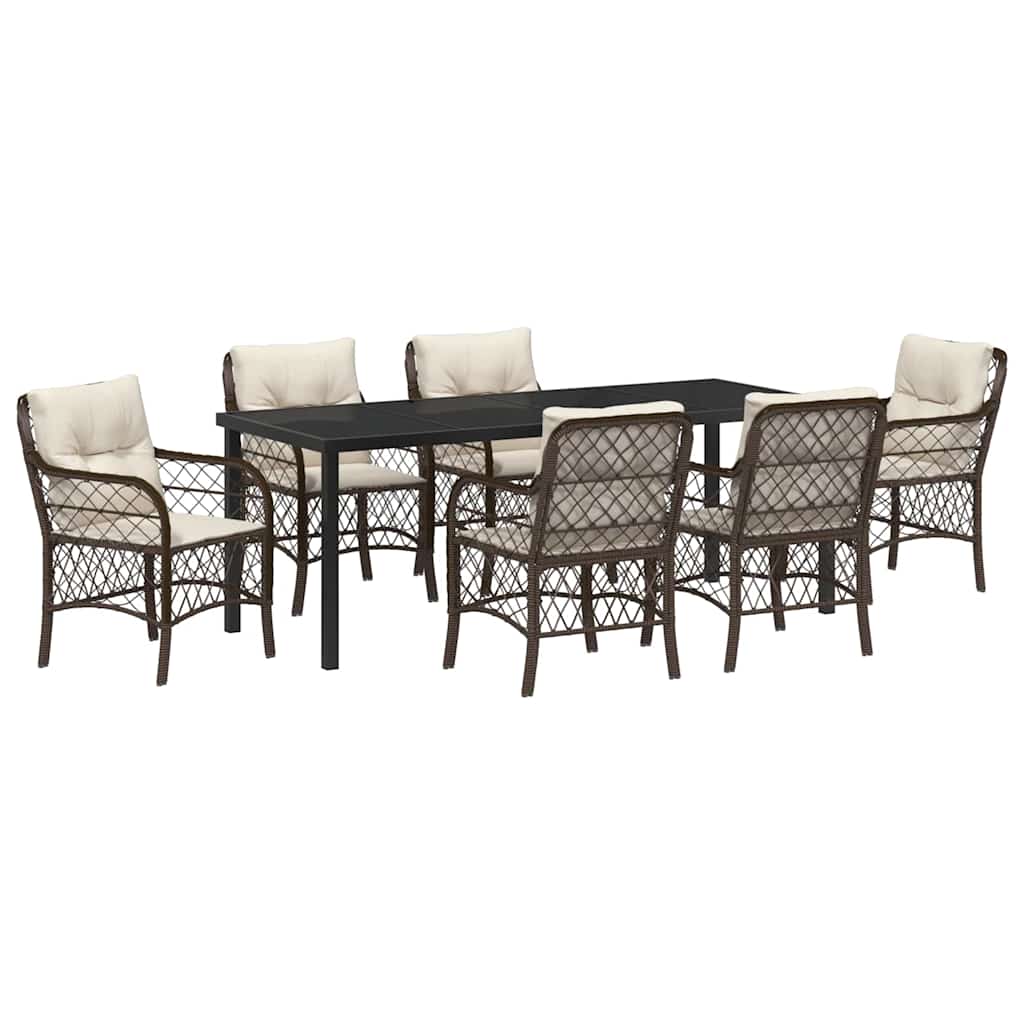 Tuin eettafelset met kussen 7 pcs Bruin poly rattan – afbeelding 2