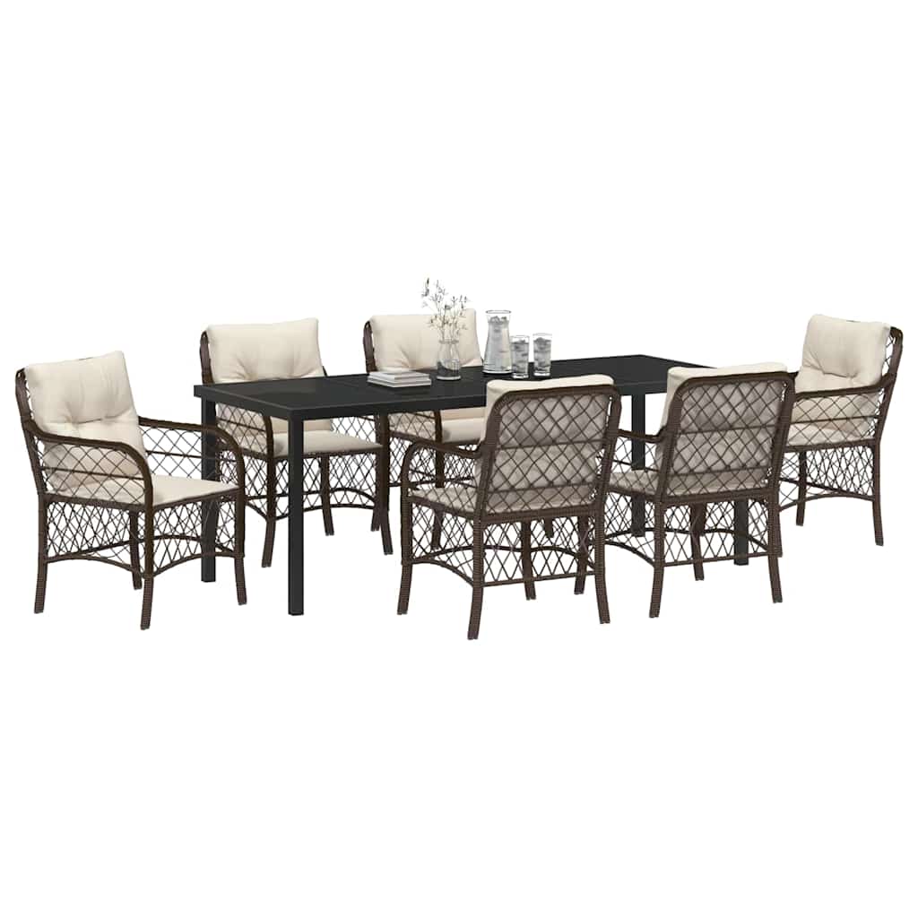 Tuin eettafelset met kussen 7 pcs Bruin poly rattan – afbeelding 3