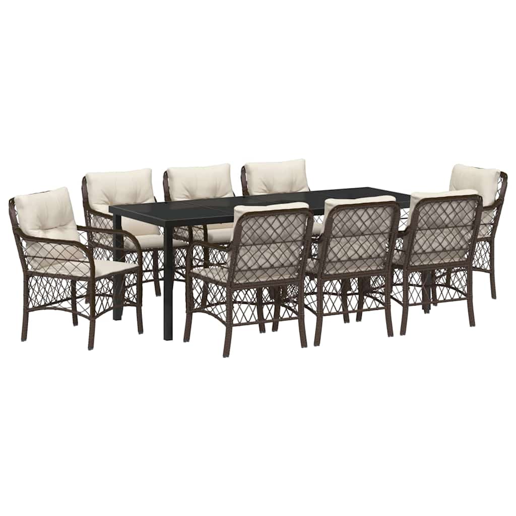 Tuin eettafelset met kussen 9 pcs Bruin poly rattan – afbeelding 2